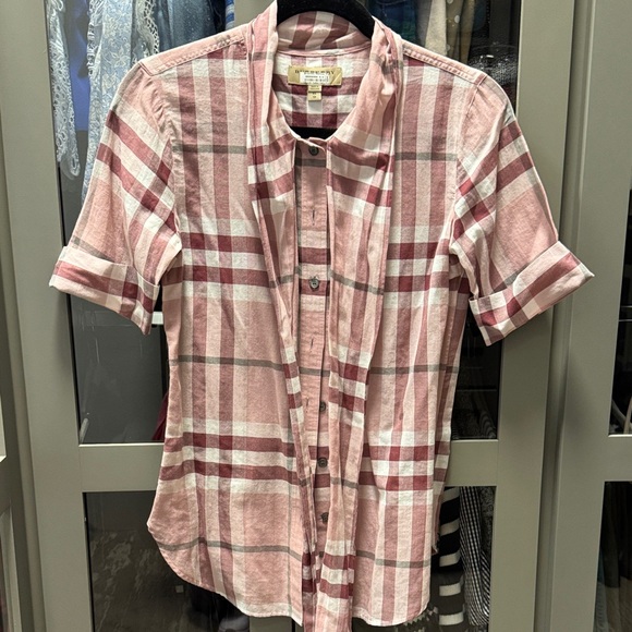 Burberry Tops - Burberry Pink and White Checkered Shirt